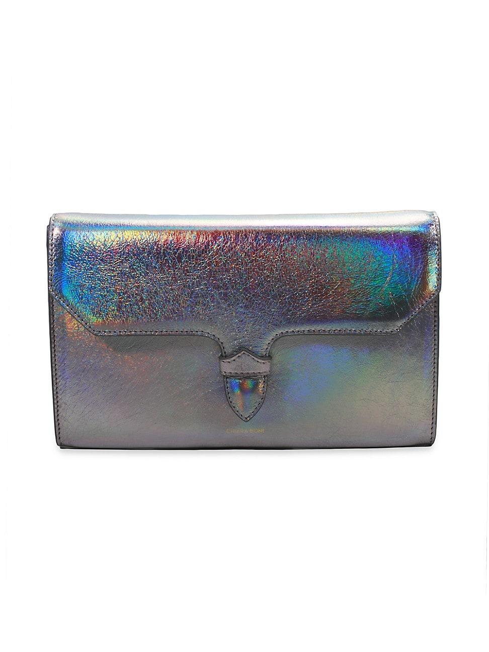 Womens Arianna Iridescent Leather Envelope Clutch Product Image