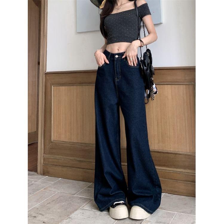 Mid Rise Washed Wide Leg Jeans (Various Designs) Product Image