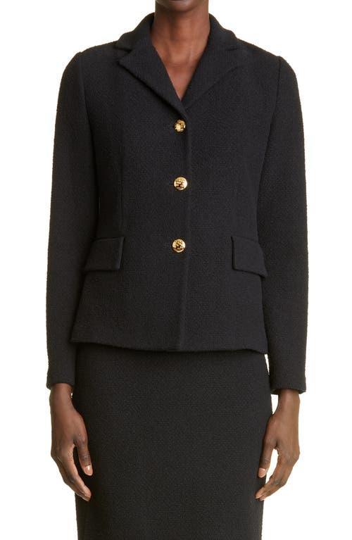 Compact Boucle Knit Notch-Collar Single-Breasted Jacket Product Image