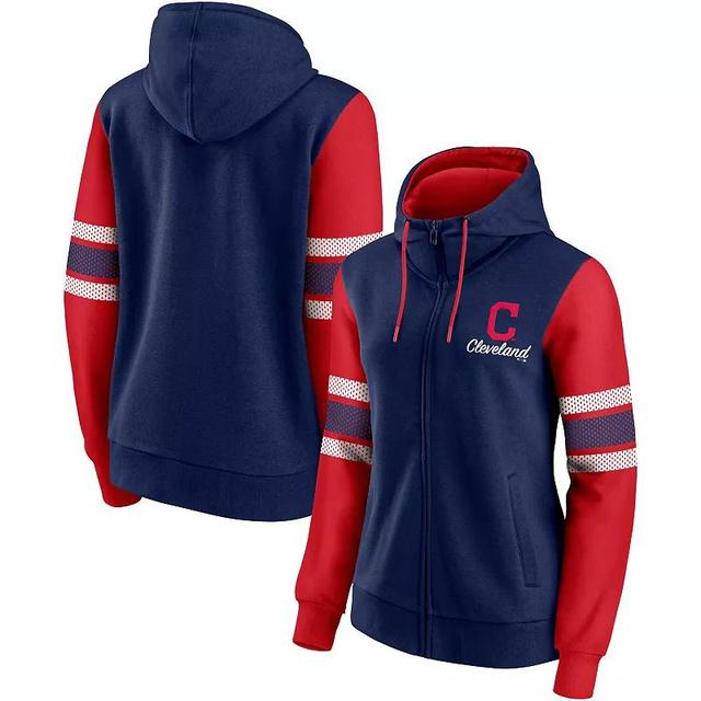 Womens Fanatics Branded /Red Cleveland Indians Primary Script Full-Zip Hoodie Blue Product Image