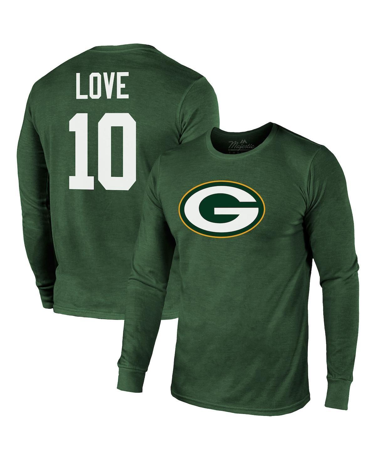 Mens Majestic Threads Jordan Love Green Green Bay Packers Name and Number Long Sleeve Tri-Blend T-shirt Product Image