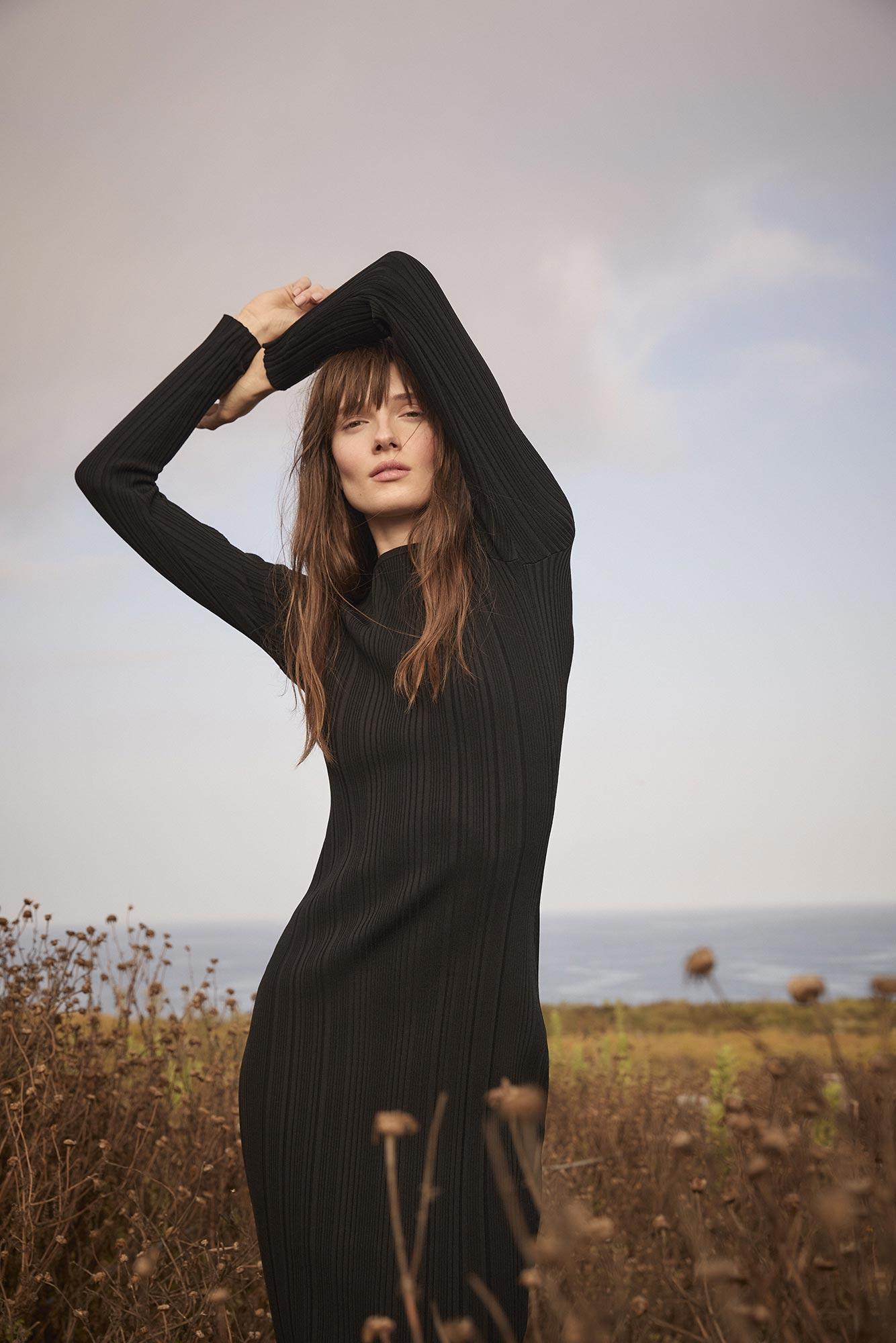 Chantae Ribbed Boatneck Dress - Black Product Image