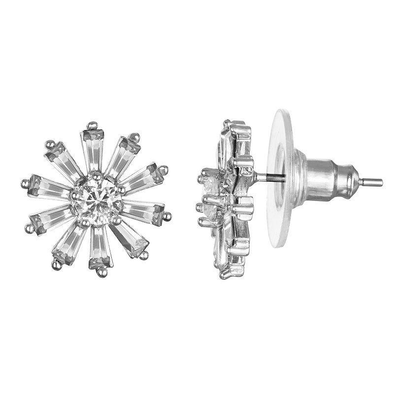 LC Lauren Conrad Silver Tone Baguette Flower Nickel Free Button Earrings, Womens Product Image