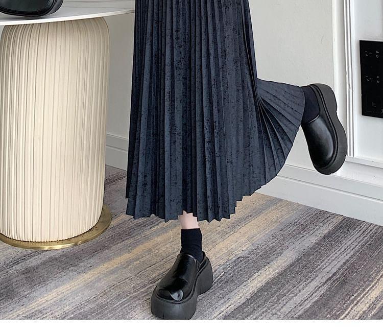 High Waist Plain Accordion Pleated Maxi A-Line Skirt Product Image