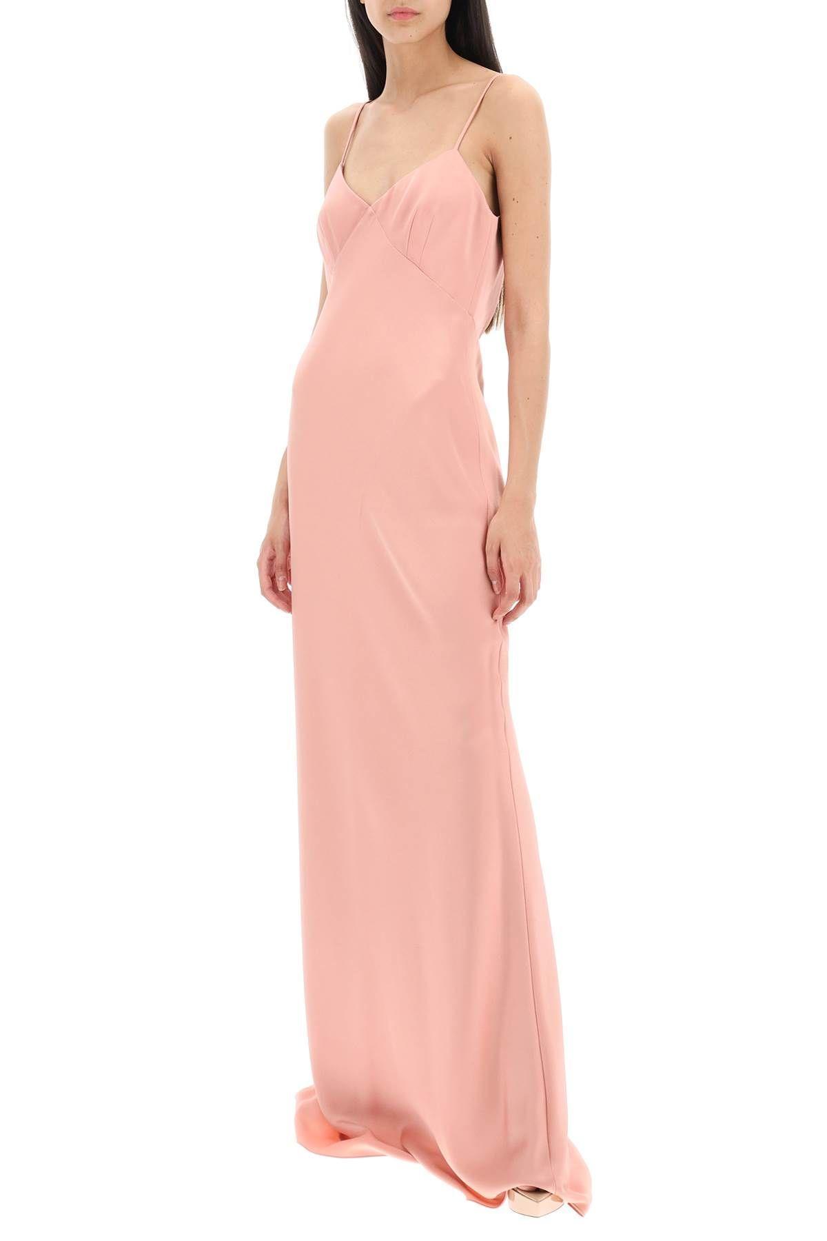 Sculpted Gown With Satin Finish And V-neckline In Pink Product Image