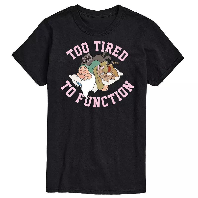 Disney Princess Big & Tall Too Tired To Function Graphic Tee, Mens Black Product Image