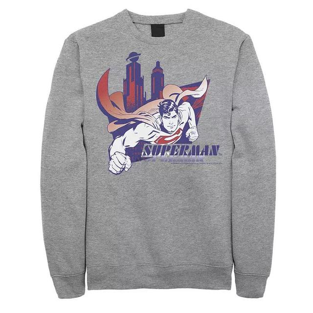 Mens DC Comics Superman Daily Planet Skyline Flying Poster Sweatshirt Athletic Grey Product Image