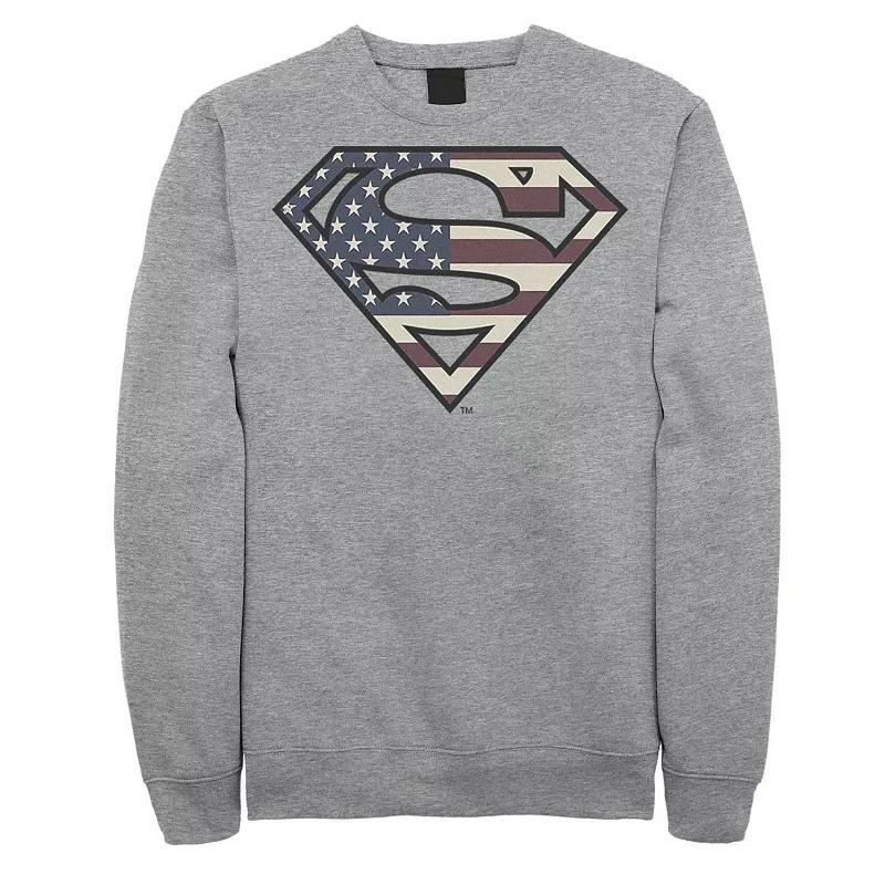 Mens DC Comics Superman Vintage American Flag Logo Fill Sweatshirt Athletic Grey Product Image