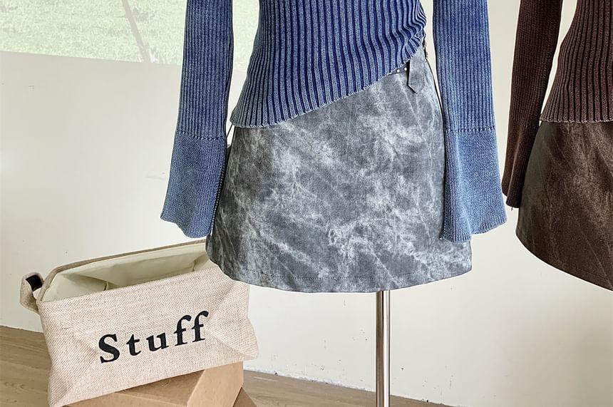 Long-Sleeve Off Shoulder Knit Top / Mini A-Line Skirt Product Image