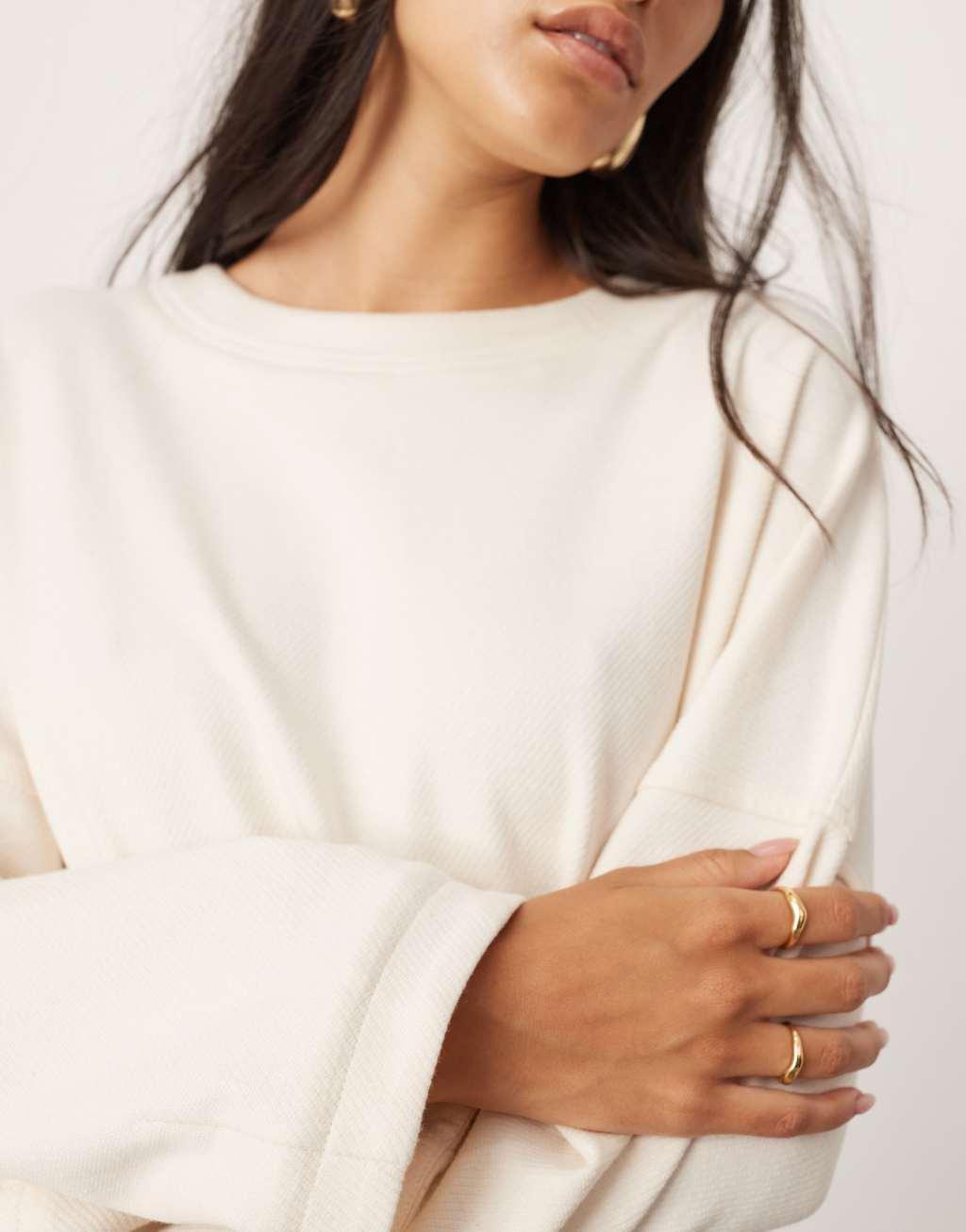 ASOS EDITION textured heavy weight jersey top with seam detail in ivory Product Image