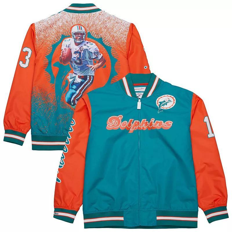 Mens Mitchell & Ness Dan Marino Aqua Miami Dolphins Retired Player Graphic Full-Snap Satin Jacket Turquoise A Product Image