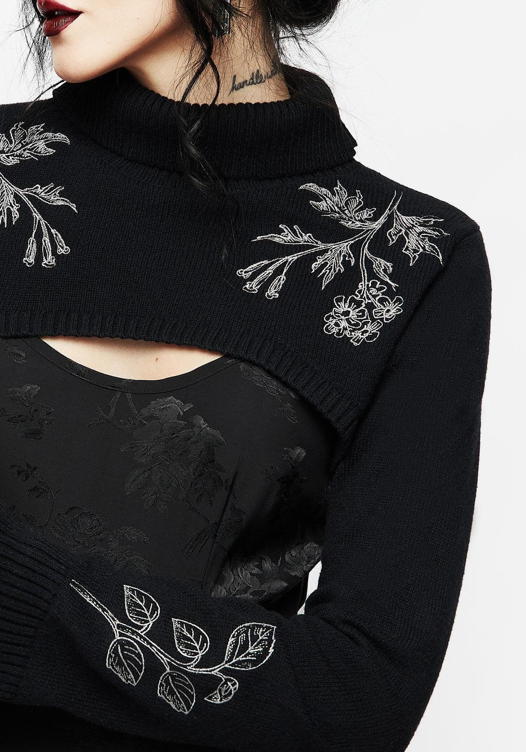 Amalthea Embroidered Roll Neck Extreme Crop Sweater Product Image