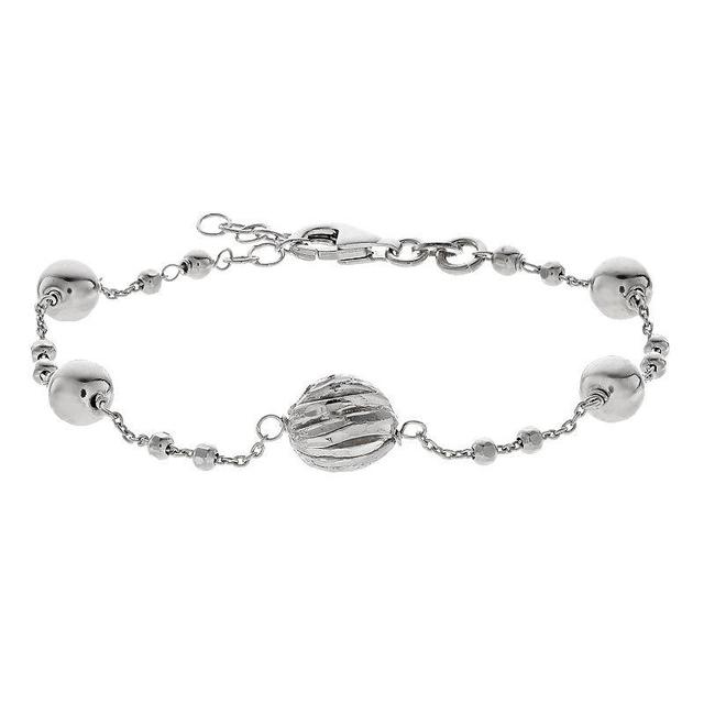 Sterling Silver Multi Diamond-Cut Beaded Bracelet, Womens Product Image