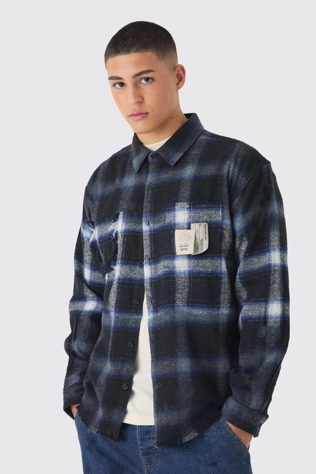 Oversized Washed Plaid Shirt | boohooMAN USA Product Image