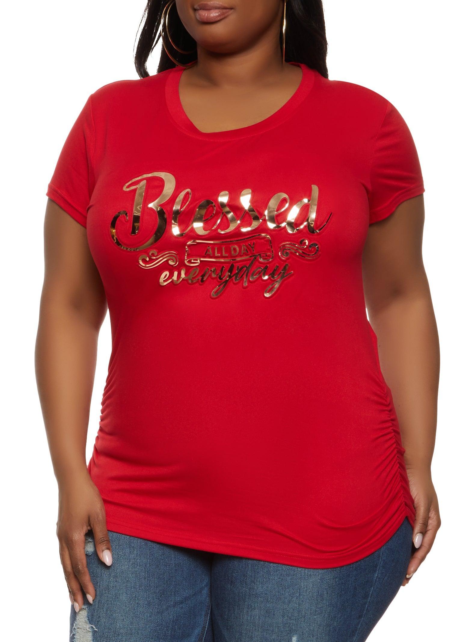 Womens Plus Size Blessed All Day Everyday Embossed Foil Graphic Tee Product Image