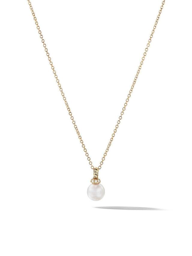 Womens Petite Solari Pendant Necklace in 18K Yellow Gold with Pearl and Pav Diamonds Product Image