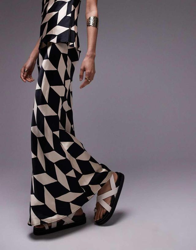 Topshop satin maxi bias skirt in mono geo print - part of a set Product Image