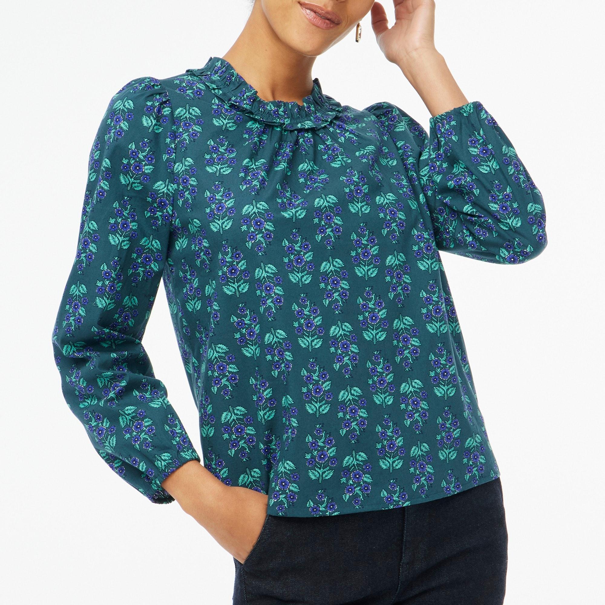 Long-sleeve ruffleneck poplin blouse Product Image