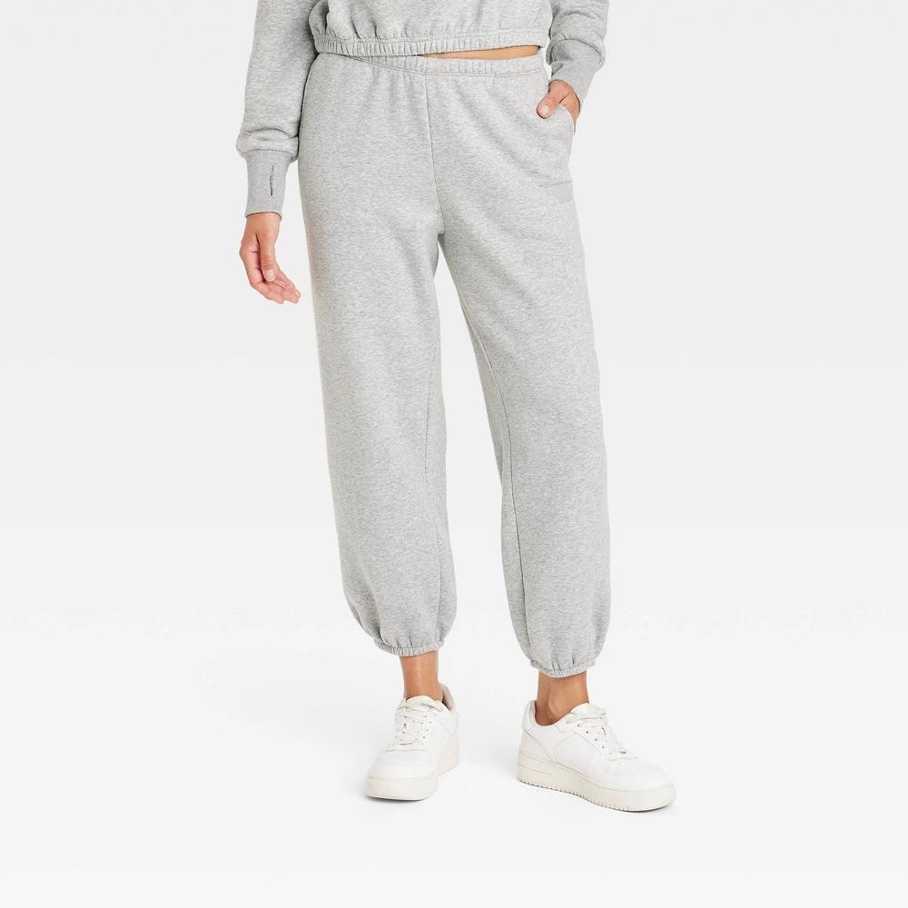 Womens Fleece Mid-Rise Cinched Jogger Pants - JoyLab Heathered XL Product Image