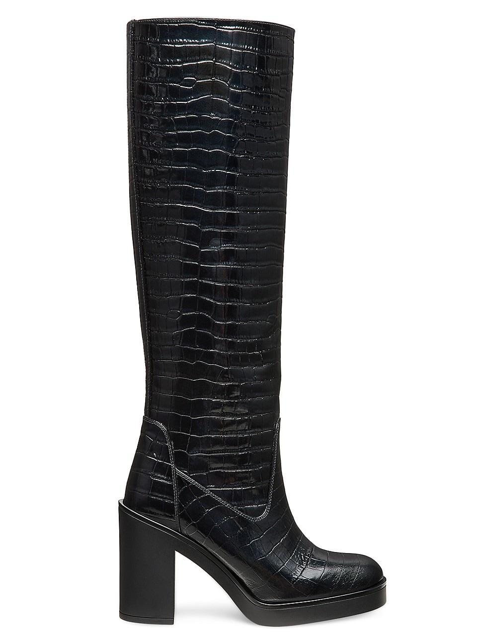 Womens Bethenny 100MM Crocodile-Embossed Leather Boots Product Image