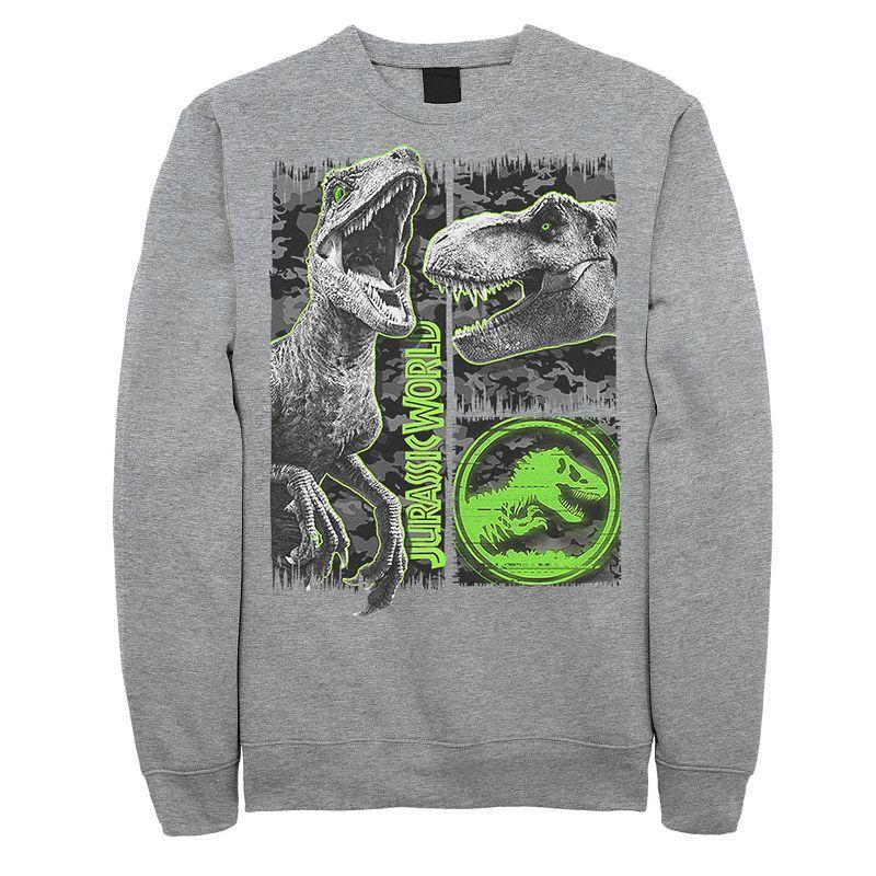 Mens Jurassic World Two Raptor T-Rex Camo Scratch Sweatshirt Grey Product Image