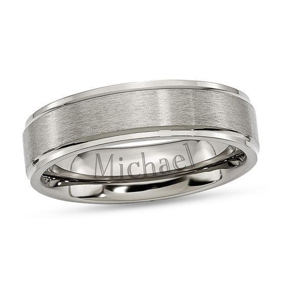 Men's 6.0mm Engravable Ridged Edge Wedding Band in Titanium (1 Line) Product Image