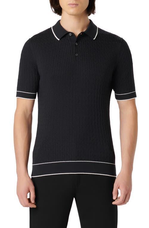 Bugatchi Tipped Rib Cable Stitch Polo Sweater Product Image