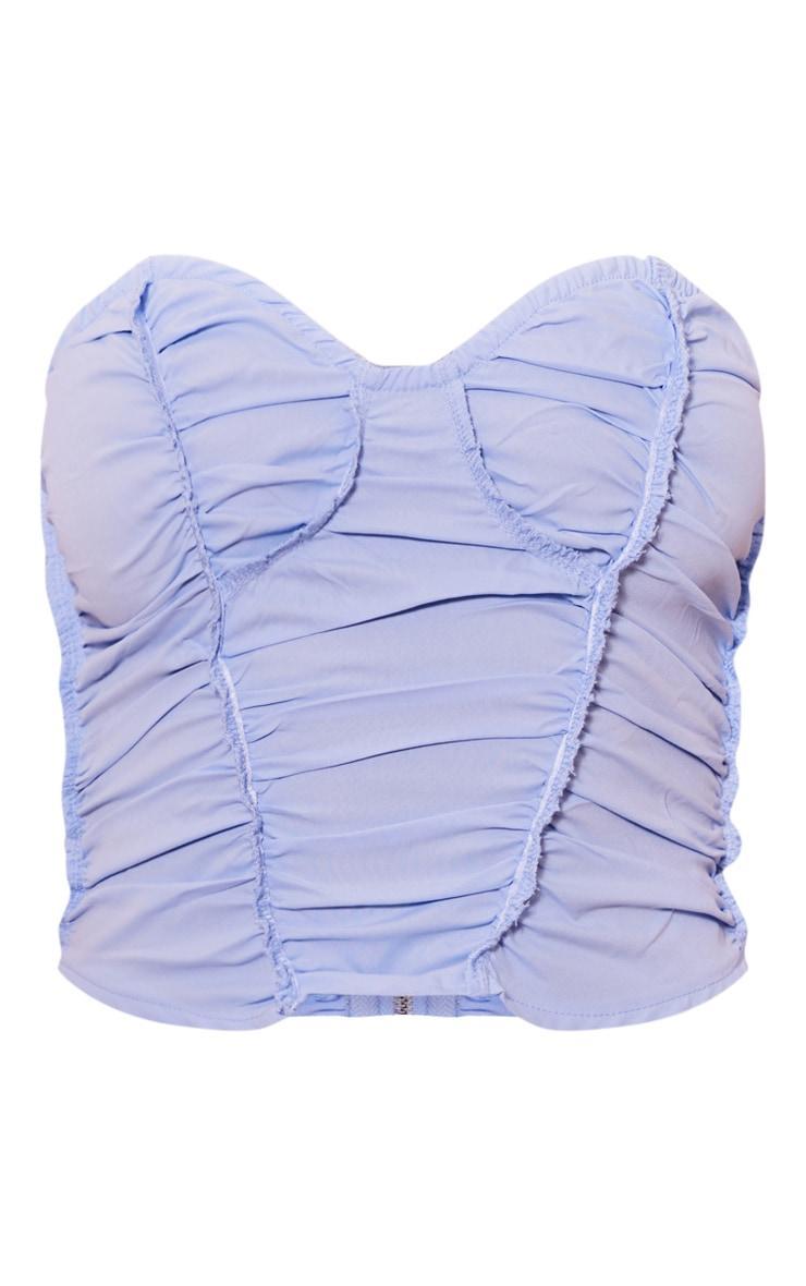 Light Blue Exposed Seam Stitch Detail Woven Pleated Crop Corset Top Product Image