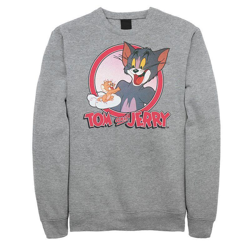 Big & Tall Tom and Jerry Retro Style Portrait Graphic Fleece, Mens Athletic Grey Product Image