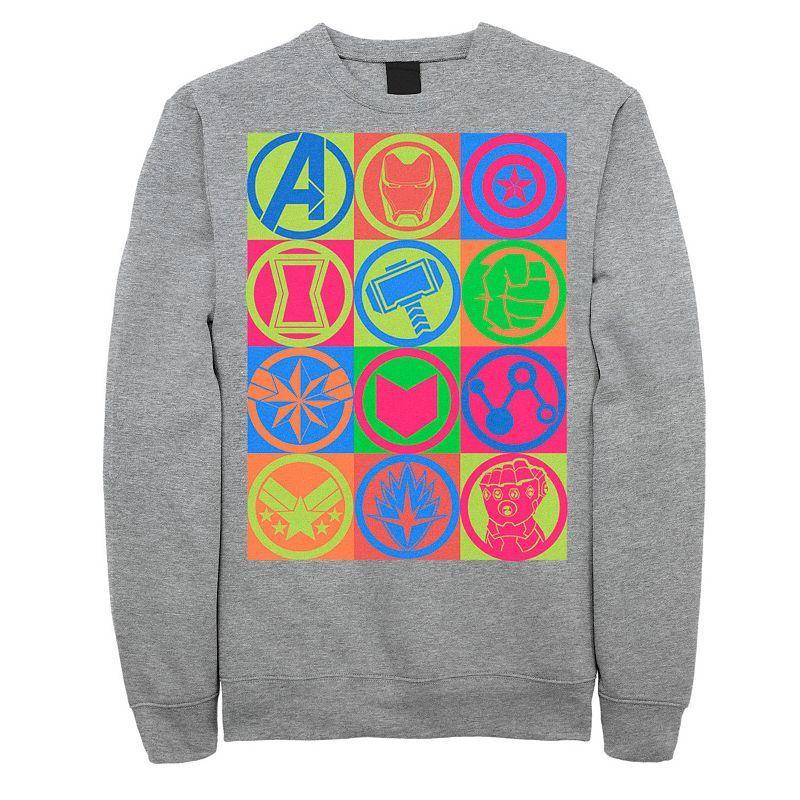 Mens Marvel Avengers: Endgame Colorful Symbol Box Up Sweatshirt Athletic Grey Product Image