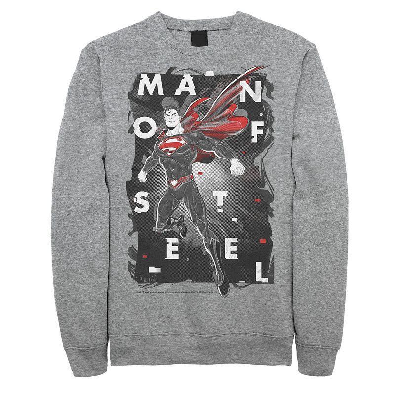 Mens DC Comics Superman Man Of Steel Glitch Poster Sweatshirt Athletic Grey Product Image