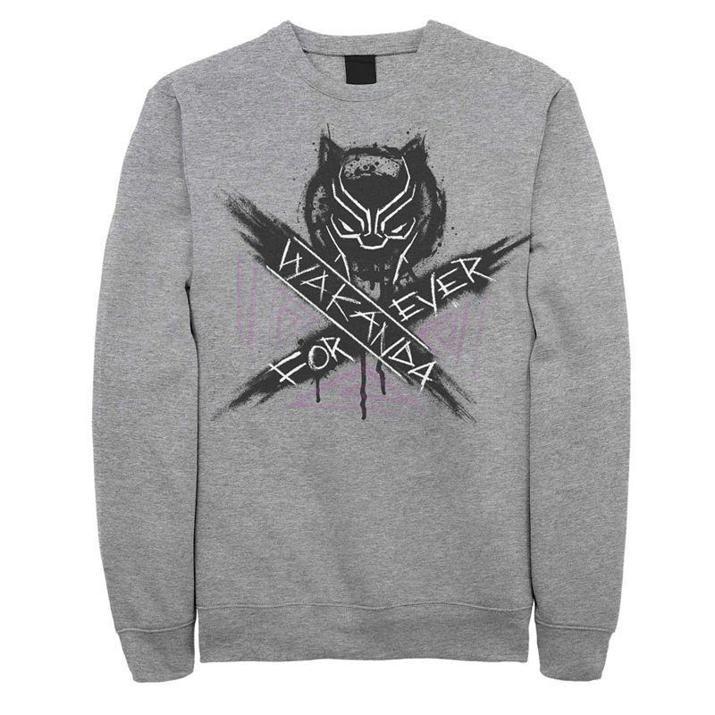 Mens Marvel Black Panther Wakanda Forever Painted Fleece Athletic Grey Product Image