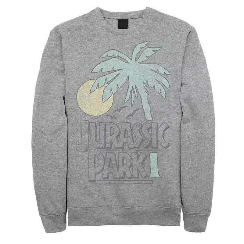 Mens Jurassic Park Palm Tree Sunset Logo Sweatshirt Athletic Grey Product Image