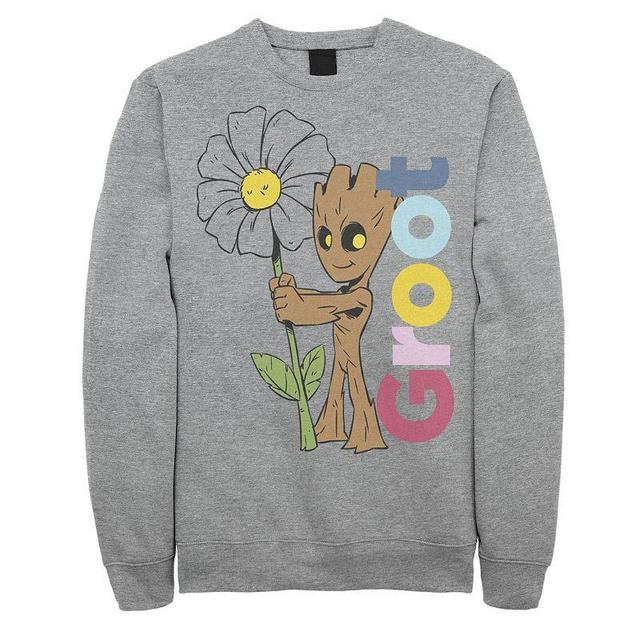 Mens Marvel Guardians Of The Galaxy Groot Flower Portrait Sweatshirt Athletic Grey Product Image