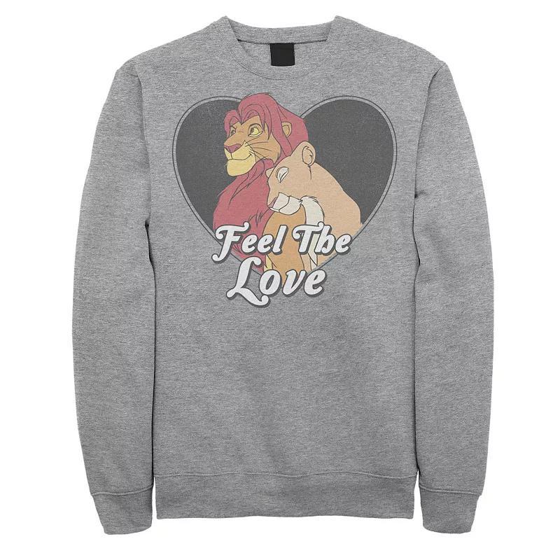 Disneys The Lion King Simba Nala Mens Feel The Love Heart Sweatshirt Athletic Grey Product Image