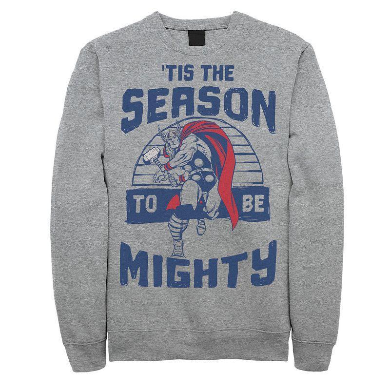 Mens Marvel Thor Tis The Season To Be Mighty Christmas Sweatshirt Athletic Grey Product Image