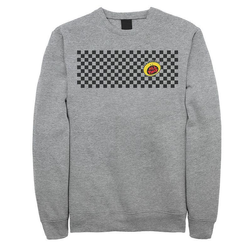 Mens Nickelodeon All That Left Chest Logo Paneled Checkers Graphic Fleece Pullover Athletic Grey Product Image