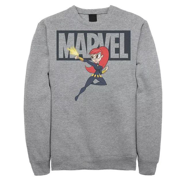 Mens Marvel Black Widow Chibi Action Pose Logo Outline Sweatshirt Product Image