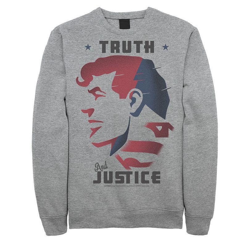 Mens DC Comics Superman Truth And Justice Text Poster Fleece Sweatshirt Athletic Grey Product Image