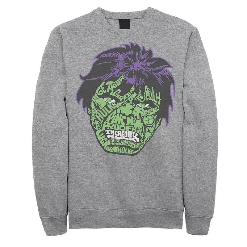 Mens Marvel Hulk St. Pattys Head Build Up Fill Sweatshirt Athletic Grey Product Image