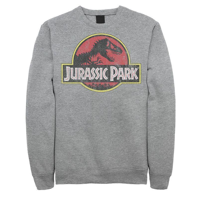 Mens Jurassic Park Distressed Original Park Logo Fleece Pullover Med Grey Product Image