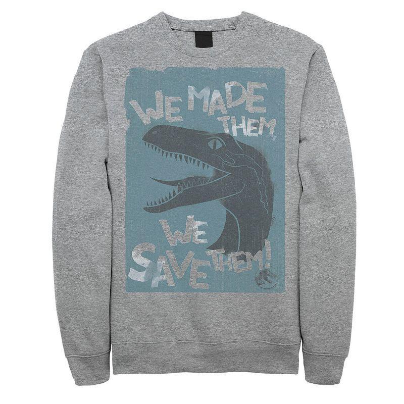 Mens Jurassic World 2 We Made Them, We Save Them! Sweatshirt Grey Product Image