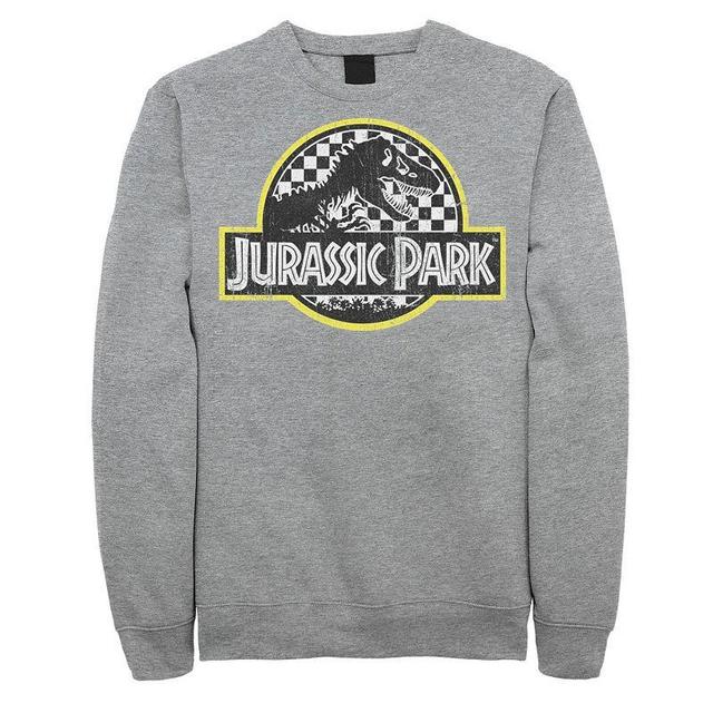 Mens Jurassic Park Checkered Classic Logo Sweatshirt Athletic Grey Product Image