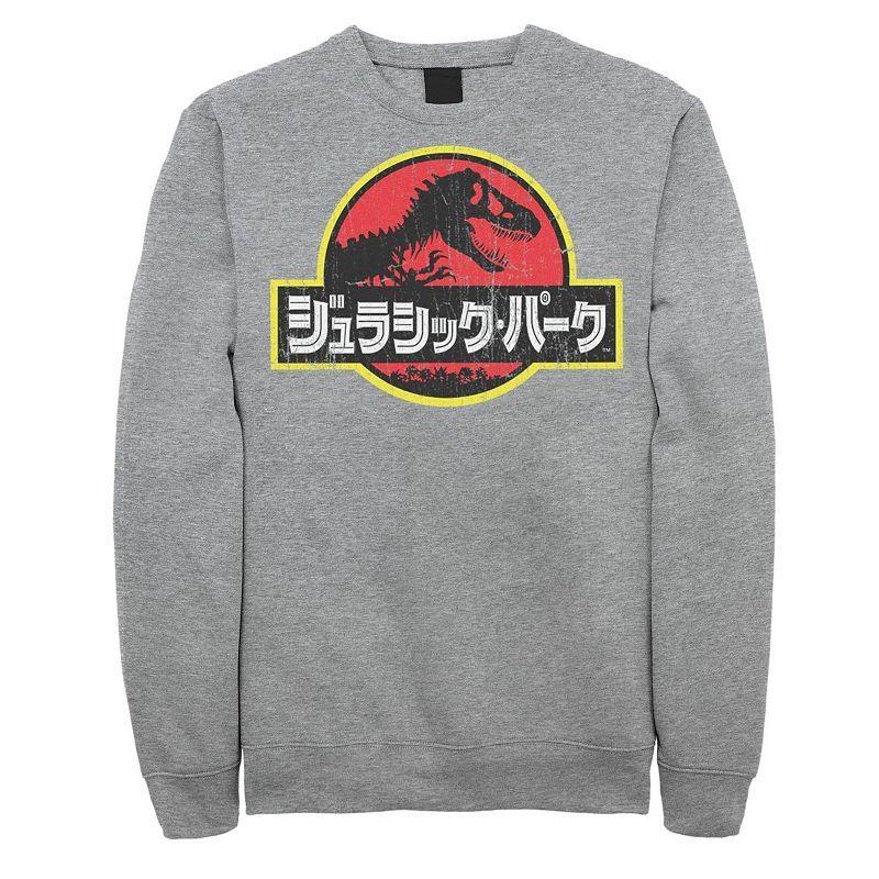 Mens Jurassic Park Japanese Red Logo Sweatshirt Athletic Grey Product Image