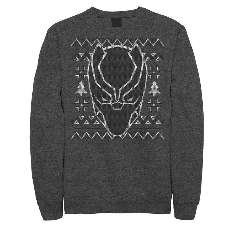 Mens Marvel Black Panther Mask Ugly Christmas Sweatshirt Grey Product Image