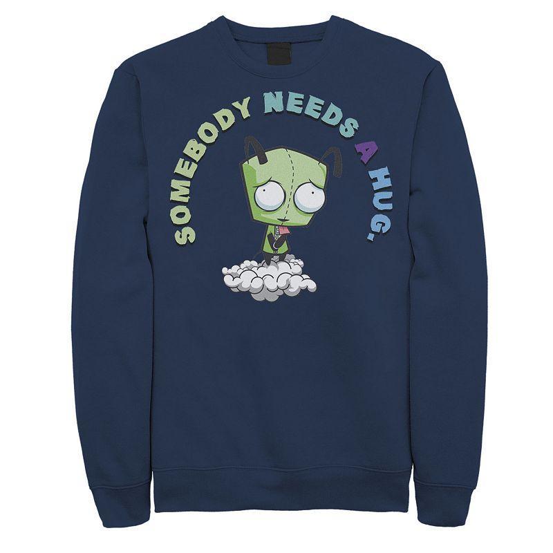 Mens Nickelodeon Invader Zim Gir Somebody Needs A Hug Sad Portait Graphic Fleece Pullover Grey Product Image