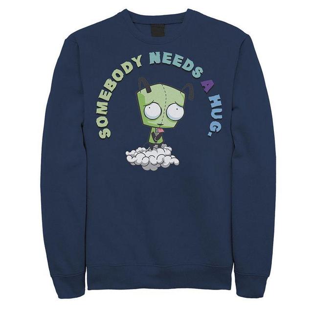 Mens Nickelodeon Invader Zim Gir Somebody Needs A Hug Sad Portait Graphic Fleece Pullover Blue Product Image