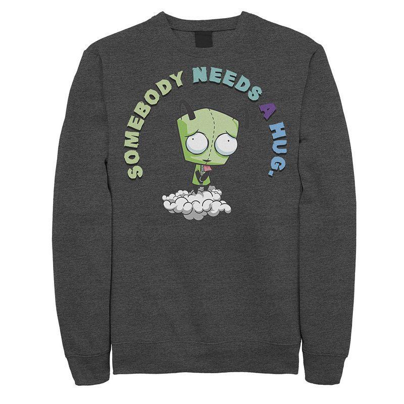 Mens Nickelodeon Invader Zim Gir Somebody Needs A Hug Sad Portait Graphic Fleece Pullover Grey Product Image