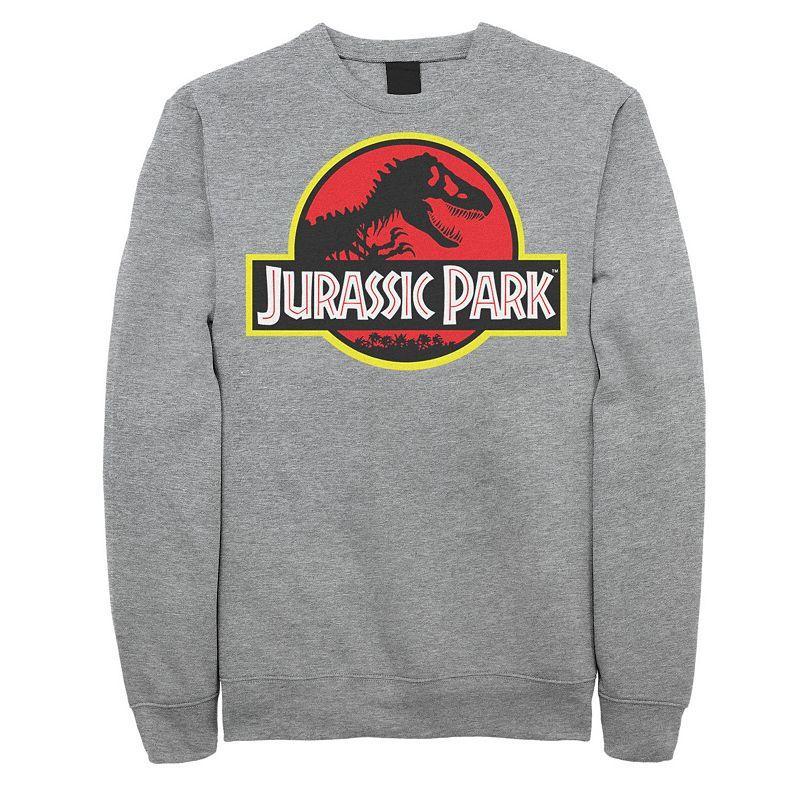 Mens Jurassic Park Red & Yellow Outline Logo Graphic Fleece Pullover Dark Grey Product Image