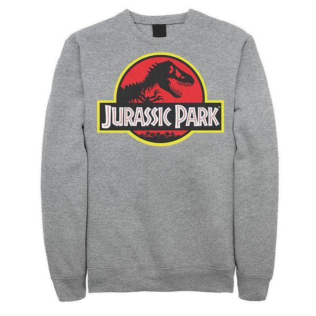 Mens Jurassic Park Red & Yellow Outline Logo Graphic Fleece Pullover Athletic Grey Product Image